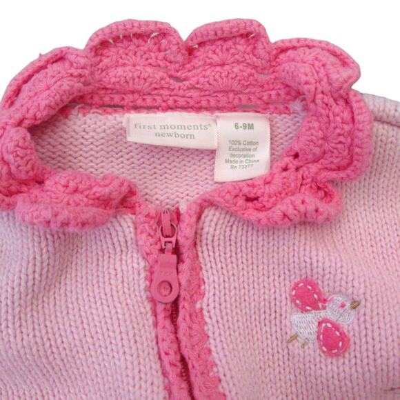 Baby Girls Pink Embroidered Sweater with Crocheted Accents size 6-9mo - Picture 4 of 5